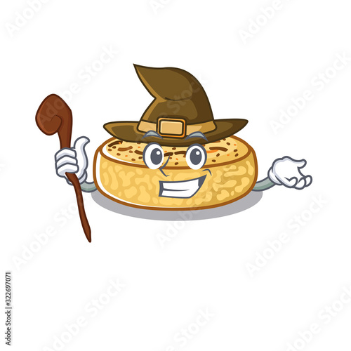 a mascot concept of crumpets performed as a witch