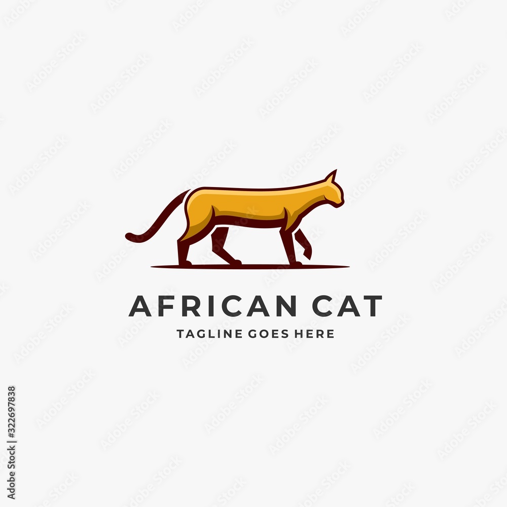 Vector Logo Illustration African Cat Walking Mascot Cartoon Style