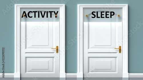 Wallpaper Mural Activity and sleep as a choice - pictured as words Activity, sleep on doors to show that Activity and sleep are opposite options while making decision, 3d illustration Torontodigital.ca