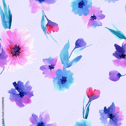 Seamless pattern with watercolor flowers. Hand painted background © Elena Efremova