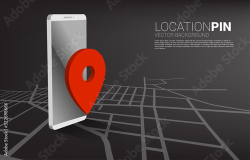 3D GPS pin marker and mobile phone application. concept of location and facility place , GPS technology