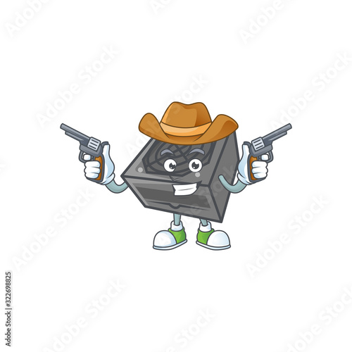 The brave of power supply unit black color Cowboy cartoon character holding guns