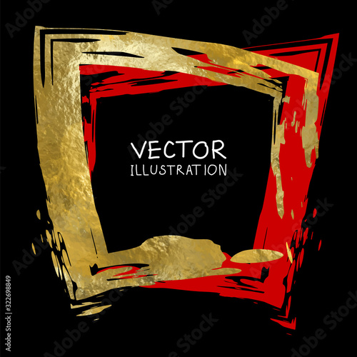 Square golden frame on a black background. Luxury vintage border, Label, logo design element.
