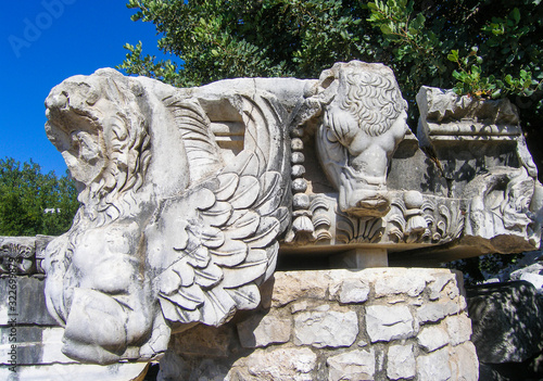 columns and ruins of an ancient Roman temple on the mountain in Turkey