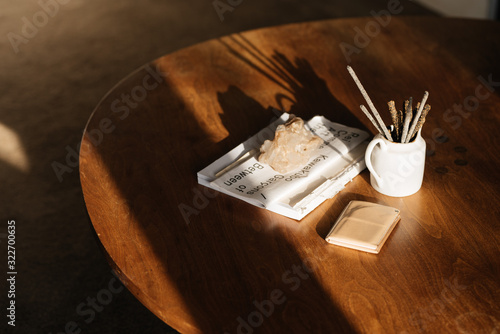 coffee table with wallet