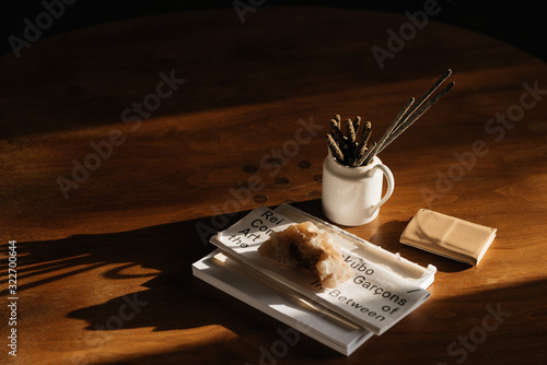 coffee table with wallet