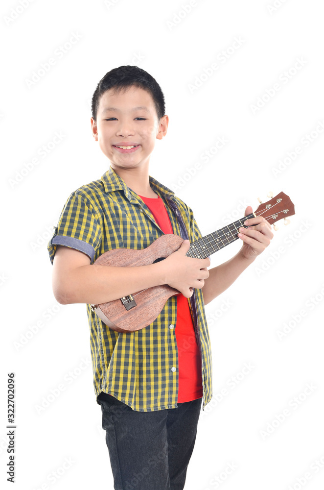 asian boy with guitar on the white background asian boy with guitar on the white background