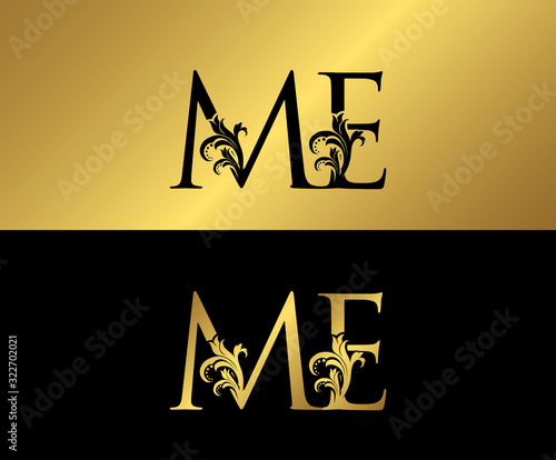 Golden ME Luxury Logo Icon, Vintage Gold M,E Letter Logo Design.