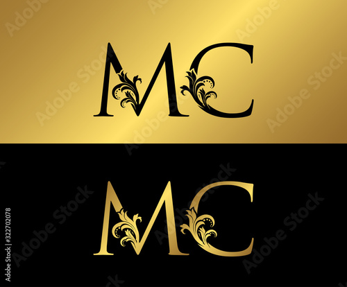 Golden MC Luxury Logo Icon, Vintage Gold M,C Letter Logo Design.