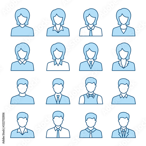 Businessman and businesswoman icon set. Illustrations isolated on white.