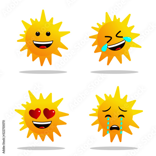 sun emoji. Cute vector character set isolated on white