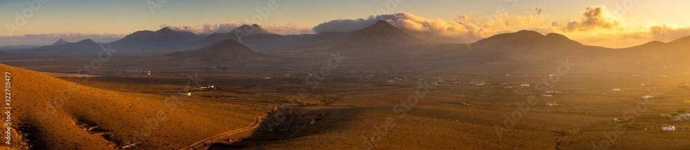 mountain and volcanic formations in the central part of Fuerteventura at sunrise