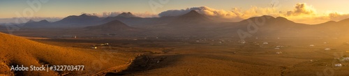 mountain and volcanic formations in the central part of Fuerteventura at sunrise