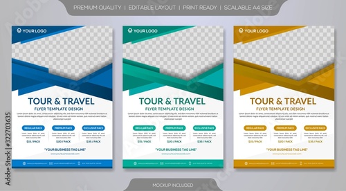 set of travel flyer template with abstract background style and modern layout use for promotion ads and travelling poster	