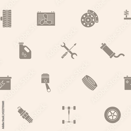 Car repair background - Vector seamless pattern solid silhouettes of spare vehicle parts for graphic design