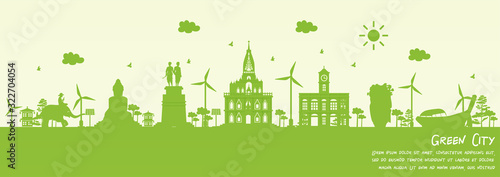Green city of Phuket, Thailand. Environment and ecology concept. Vector illustration.