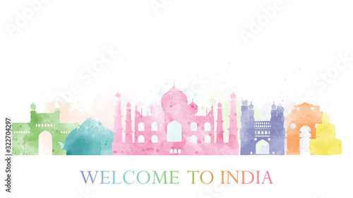 Agra, India landmark in water color. Vector illustration