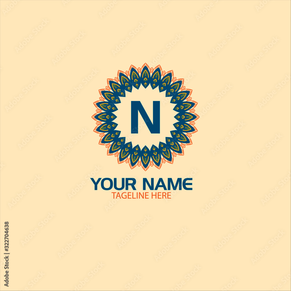 Initial N Letter Logo Design with round ornament. Retro. Vector Initial N Letter Logo Design with round ornament. Retro. Vector