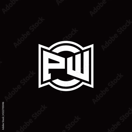 PW logo monogram with ribbon style circle rounded design template