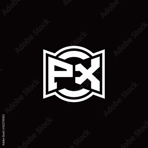 PX logo monogram with ribbon style circle rounded design template