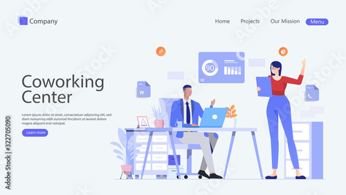 Coworking Center Vector Illustration Concept , Suitable for web landing page, ui, mobile app, editorial design, flyer, banner, and other related occasion