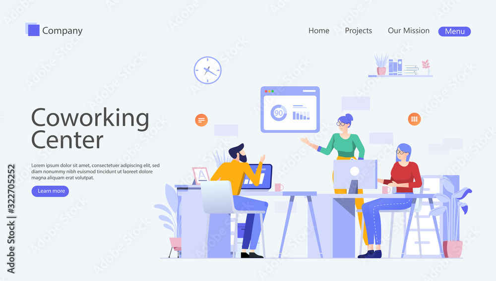 Coworking Center Vector Illustration Concept , Suitable for web landing page, ui, mobile app, editorial design, flyer, banner, and other related occasion