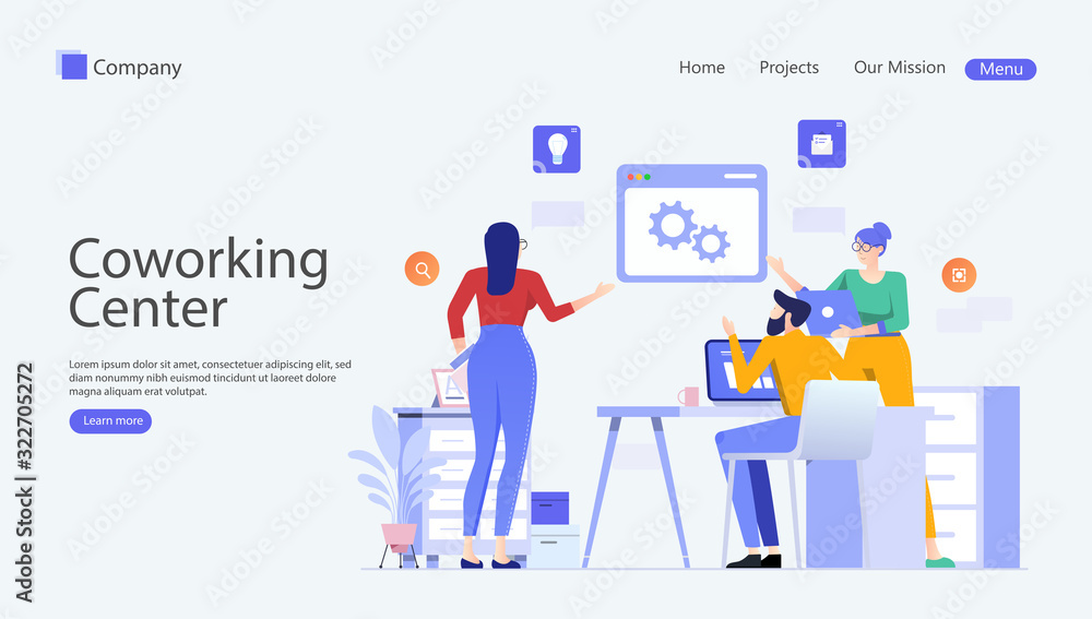 Coworking Center Vector Illustration Concept , Suitable for web landing page, ui, mobile app, editorial design, flyer, banner, and other related occasion Coworking Center Vector Illustration Concept , Suitable for web landing page, ui, mobile app, editorial design, flyer, banner, and other related occasion