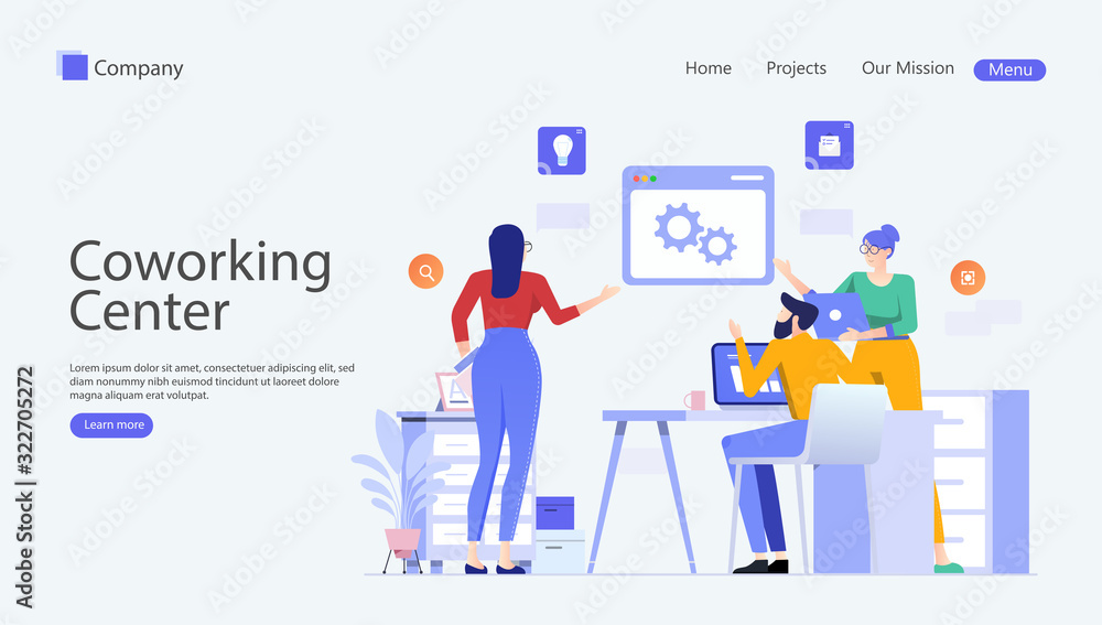 Coworking Center Vector Illustration Concept , Suitable for web landing page, ui, mobile app, editorial design, flyer, banner, and other related occasion