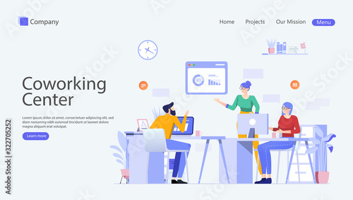 Coworking Center Vector Illustration Concept , Suitable for web landing page, ui, mobile app, editorial design, flyer, banner, and other related occasion