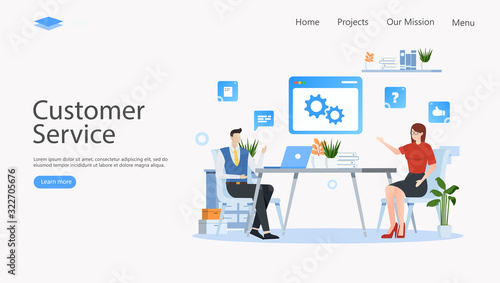 Customer Support and Advising Clients Vector Illustration Concept , Suitable for web landing page, ui, mobile app, editorial design, flyer, banner, and other related occasion