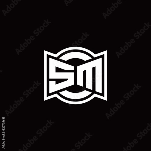 SM logo monogram with ribbon style circle rounded design template