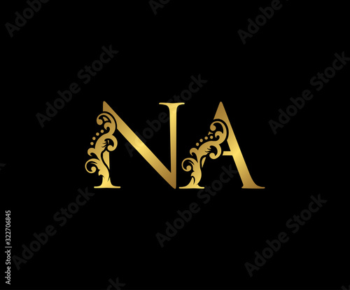 Initial letter N and A, NA, Gold Logo Icon, classy gold letter monogram logo icon suitable for boutique,restaurant, wedding service, hotel or business identity.