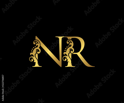 Initial letter N and R, NR, Gold Logo Icon, classy gold letter monogram logo icon suitable for boutique,restaurant, wedding service, hotel or business identity. photo