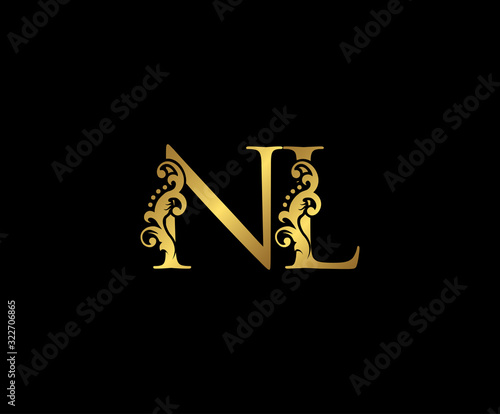 Initial letter N and L, NL, Gold Logo Icon, classy gold letter monogram logo icon suitable for boutique,restaurant, wedding service, hotel or business identity.