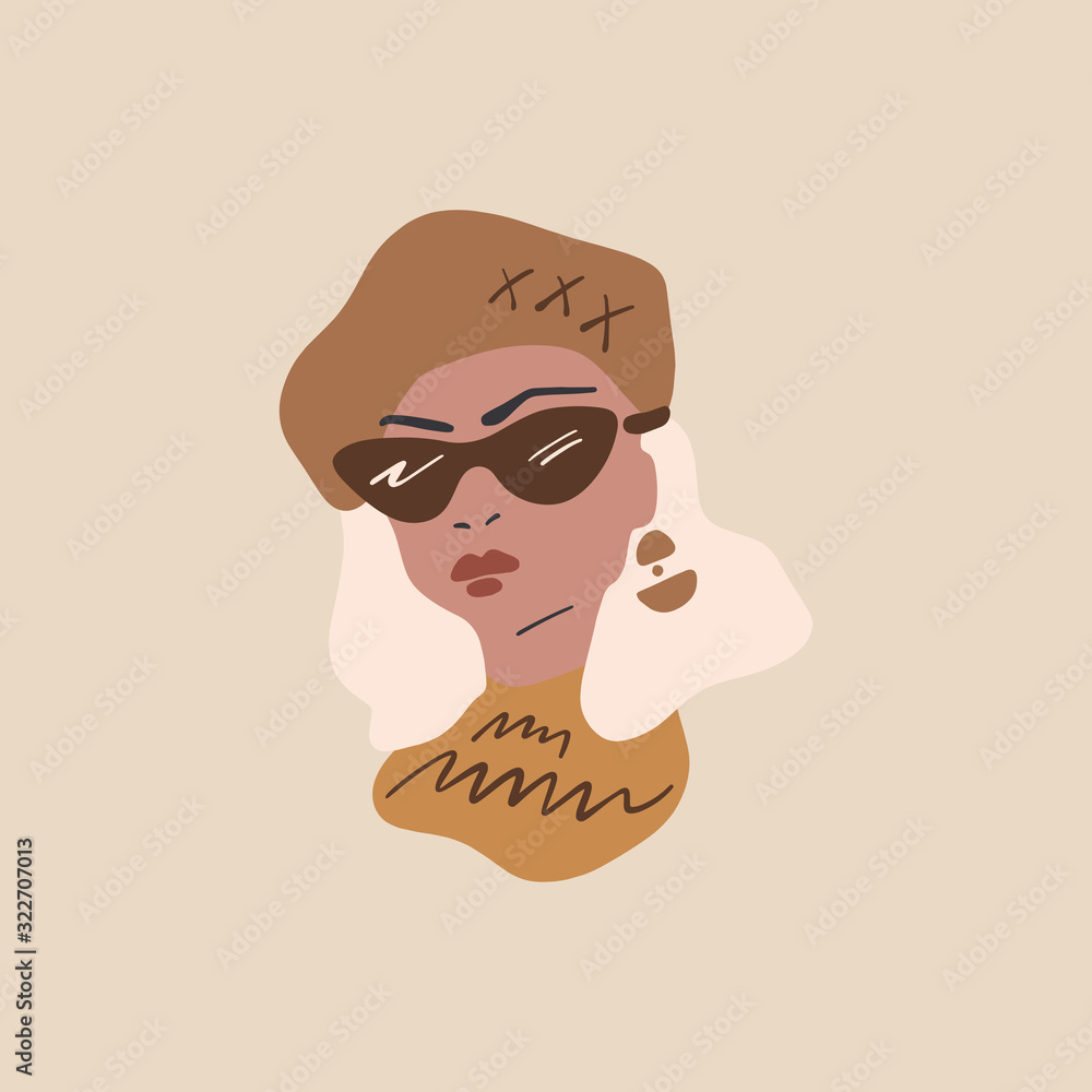 Fashion beauty blogger girl. Frenchwoman Parisian lady lifestyle concept. Modern influencer, trendy woman. Minimalist flat isolated illustration for blog design, posts, banners and more. Vector Illust
