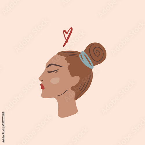 Fashion beauty blogger girl. Frenchwoman Parisian lady lifestyle concept. Modern influencer, trendy woman. Minimalist flat isolated illustration for blog design, posts, banners and more. Vector Illust