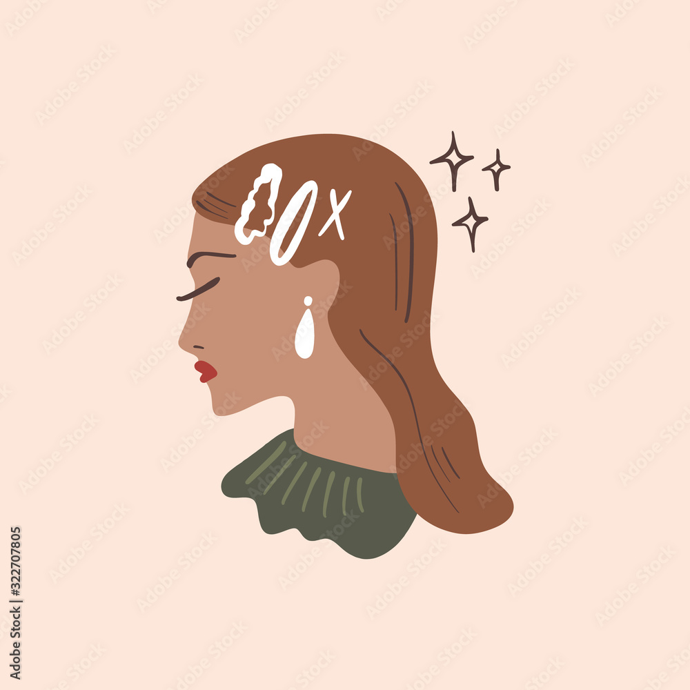 Fashion beauty blogger girl. Frenchwoman Parisian lady lifestyle concept. Modern influencer, trendy woman. Minimalist flat isolated illustration for blog design, posts, banners and more. Vector Illust