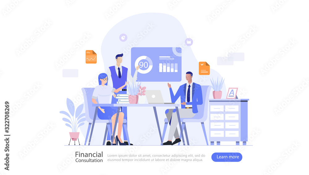 Financial Consultation Vector Illustration Concept , Suitable for web landing page, ui, mobile app, editorial design, flyer, banner, and other related occasion
