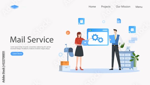 Mail Service and Correspondence Delivery Vector Illustration Concept , Suitable for web landing page, ui, mobile app, editorial design, flyer, banner, and other related occasion © dealitastudio