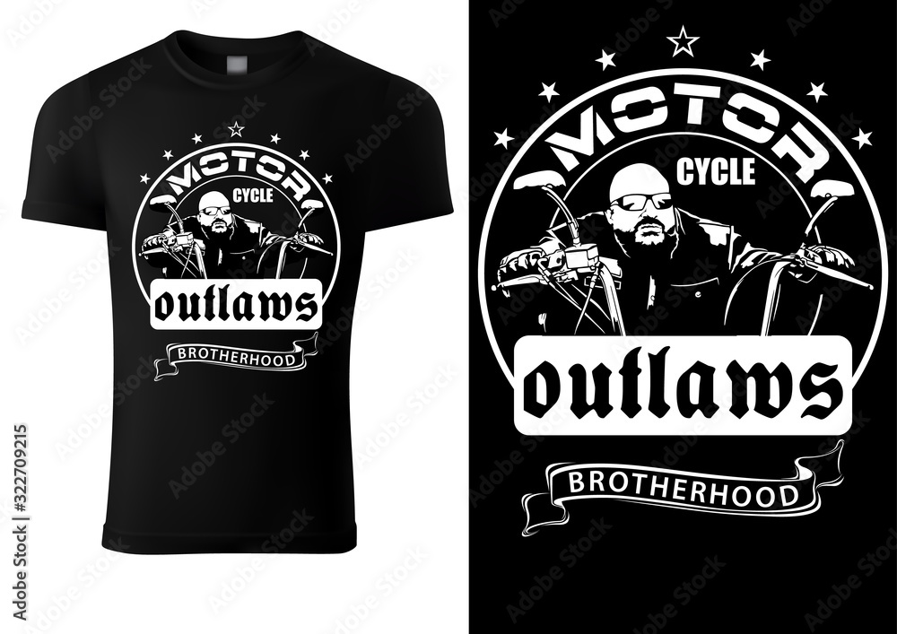 Black T-shirt Design with Motorcyclist and Inscriptions - Graphic Design for Printmaking T-shirt or Poster and etc., Vector Black T-shirt Design with Motorcyclist and Inscriptions - Graphic Design for Printmaking T-shirt or Poster and etc., Vector