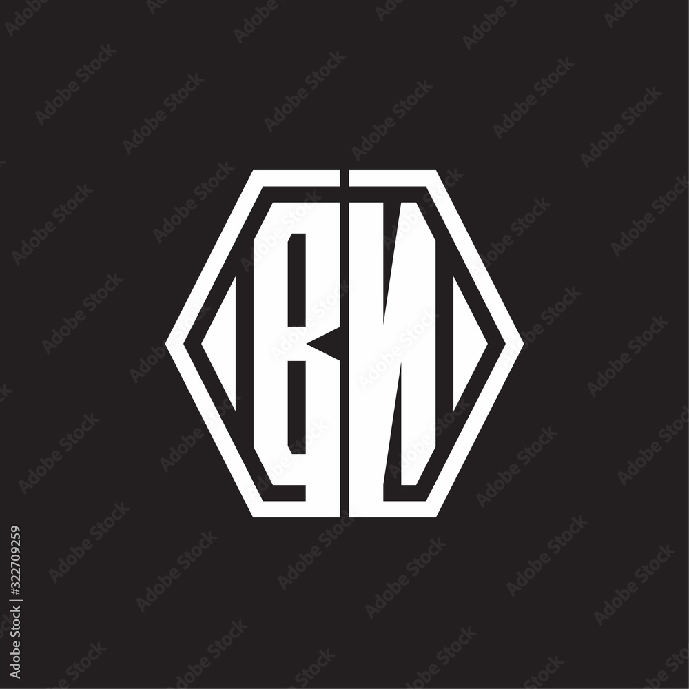 BN Logo monogram with hexagon line rounded design template BN Logo monogram with hexagon line rounded design template