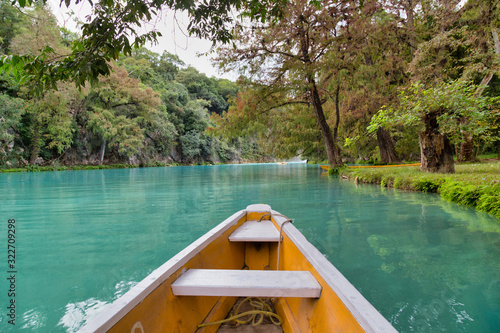 (EL SALTO-EL MECO) san luis potosi México, hermosa cascada Turquoise water in a river and cliffs of the reserve. Beautiful natural canyon, blue river water and boating photo