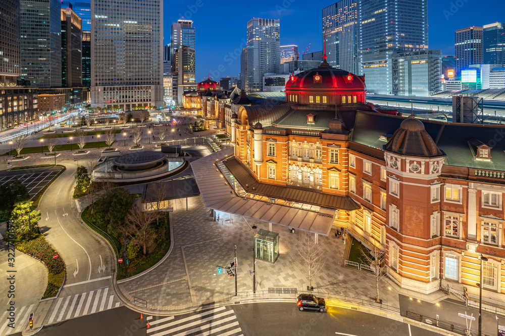 Night in Tokyo city with view of Tokyo train station in Japan