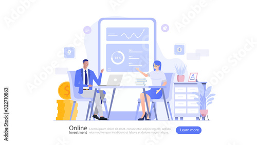 Online Investment Vector Illustration Concept , Suitable for web landing page, ui, mobile app, editorial design, flyer, banner, and other related occasion