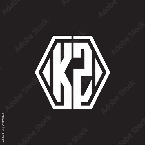 KZ Logo monogram with hexagon line rounded design template