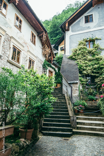 view of small hallstatt street with stairs