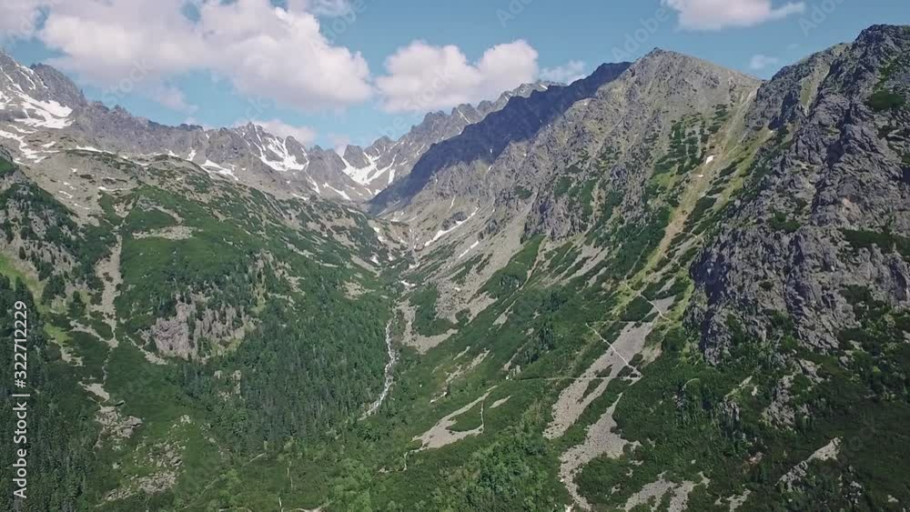 Aerial drone view of Rysy from the High Tatras of Slovakia. Trekking, hiking trail and forest. Aerial drone view of Rysy from the High Tatras of Slovakia. Trekking, hiking trail and forest.