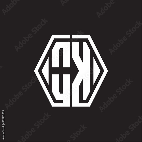 OK Logo monogram with hexagon line rounded design template