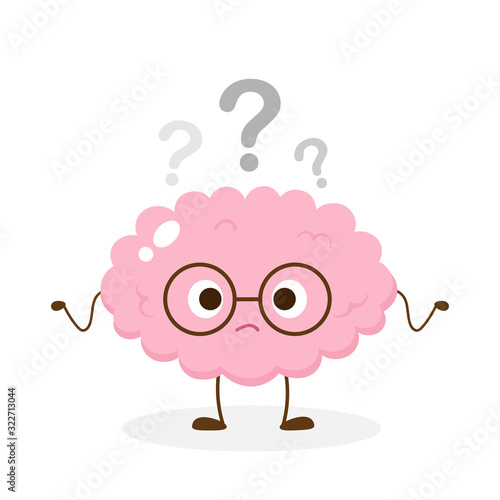 Cute brain in glasses with question mark