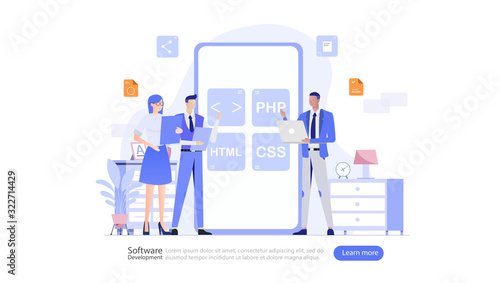 Software Development Vector Illustration Concept , Suitable for web landing page, ui, mobile app, editorial design, flyer, banner, and other related occasion © dealitastudio